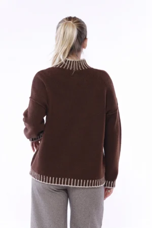 MAGLIA everyday ampia a collo alto con manica cucita all’esterno e orli bicolore a costine