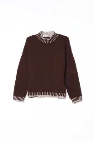 MAGLIA everyday ampia a collo alto con manica cucita all’esterno e orli bicolore a costine