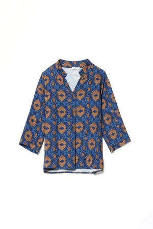 BLUSA Stampa con collo alla coreana e scollo a V