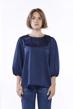 BLUSA satinata girocollo con maniche a sbuffo