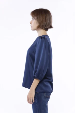 BLUSA satinata girocollo con maniche a sbuffo