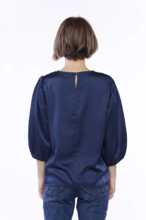 BLUSA satinata girocollo con maniche a sbuffo