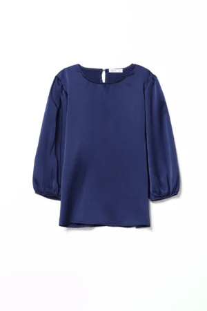 BLUSA satinata girocollo con maniche a sbuffo