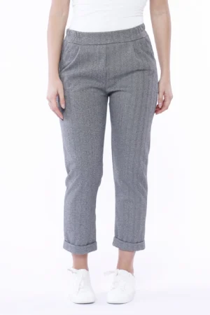 PANTALONE comodo rigato con risvolti alle caviglie