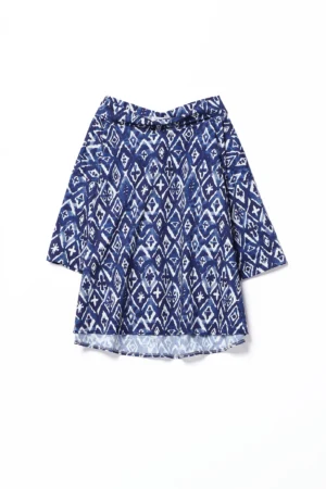 BLUSA ampia con stampa a fantasia di rombi e scollo a barca risvoltato