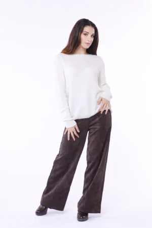MAGLIA casual con scollo a giro largo e orli a costine