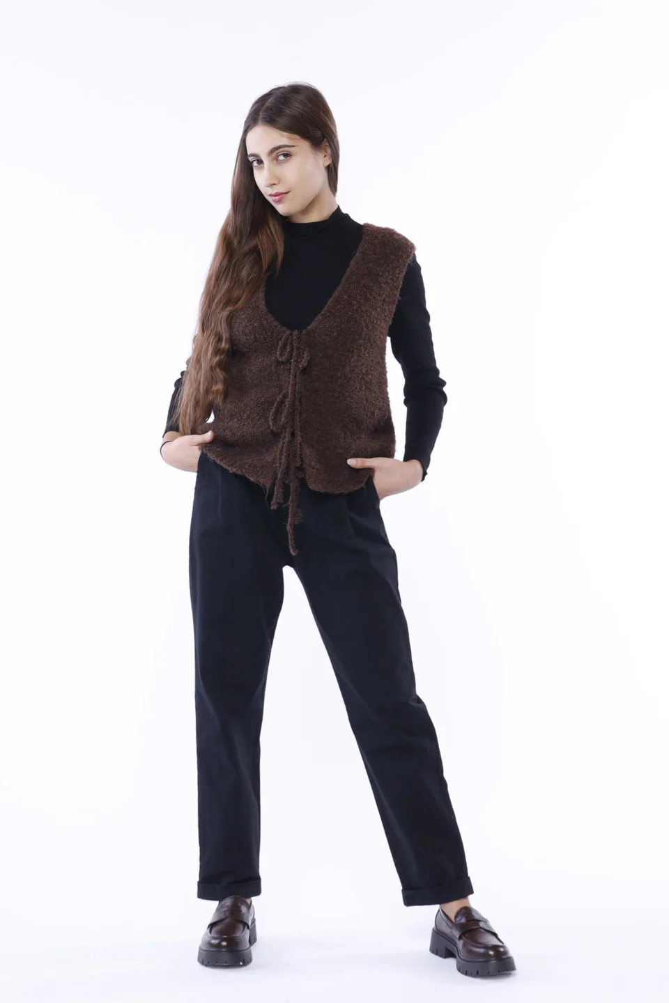 GILET tipo teddy con lana di alpaca e laccetto di chiusura sul davanti ONEWORLD HYBRID