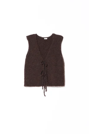 GILET tipo teddy con lana di alpaca e laccetto di chiusura sul davanti