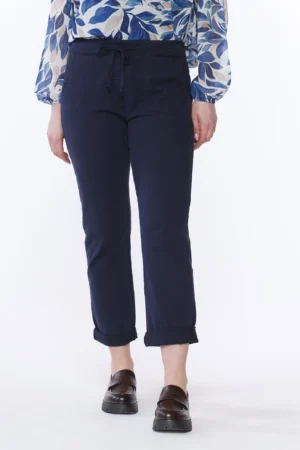 PANTALONE comodo in cotone con risvolti alle caviglie fodera interna a fiori e laccetto di chiusura