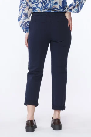 PANTALONE comodo in cotone con risvolti alle caviglie fodera interna a fiori e laccetto di chiusura