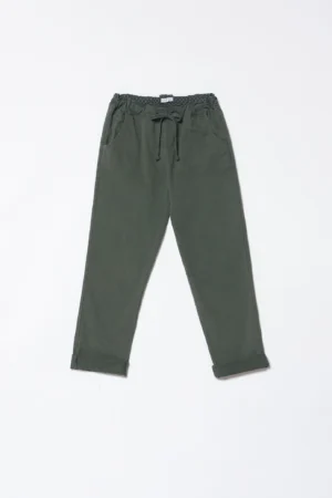 PANTALONE comodo in cotone con risvolti alle caviglie fodera interna a fiorellini e laccetto di chiusura