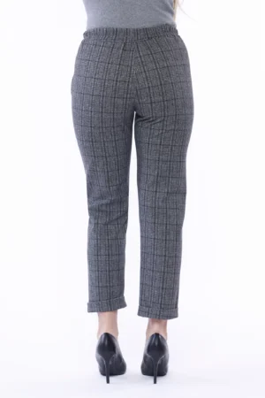 PANTALONE classico a trama scozia con risvolti alle caviglie di tendenza e comodo elastico di chiusura