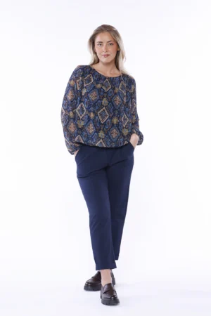 BLUSA a stampa Ikat con orli a sbuffo e graziose pence sul davanti ONEWORLD HYBRID