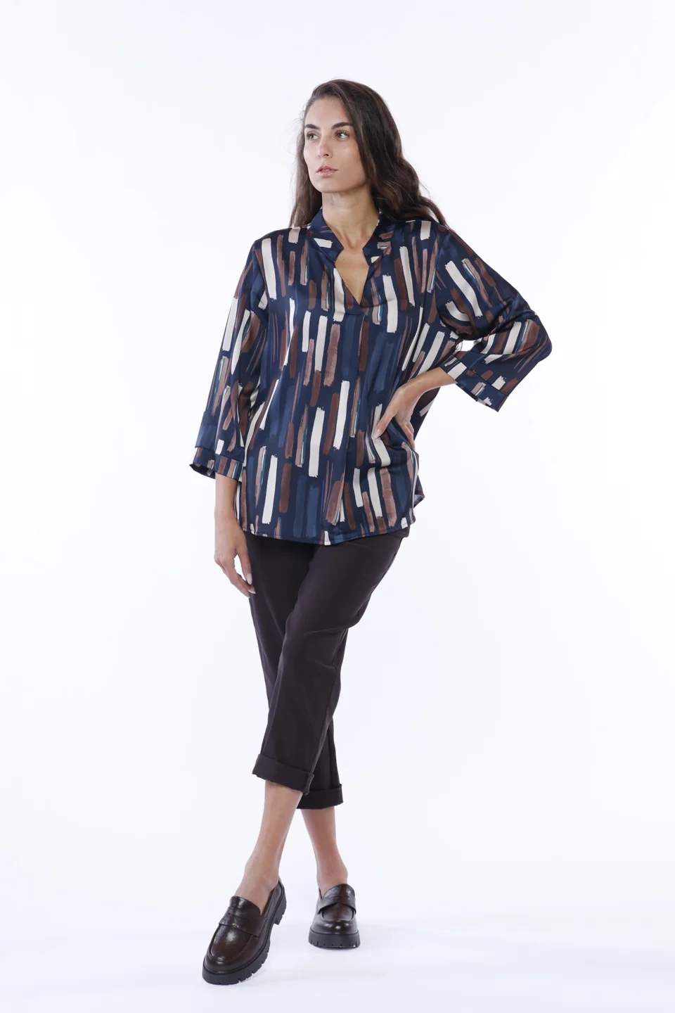 BLUSA a stampa Ikat con orli a sbuffo e graziose pence sul davanti ONEWORLD HYBRID