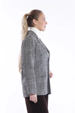 GIACCA monopetto a trama scozzese con collo reverse e taschini decorativi sul davanti