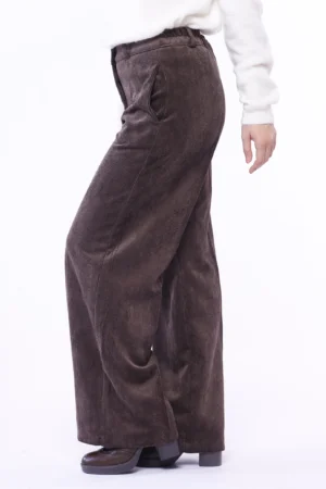 PANTALONE in velluto di cotone a palazzo con chiusura a bottone e passanti alla cintura