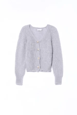 CARDIGAN in caldo misto lana con scollo a V e chiusura a bottoni