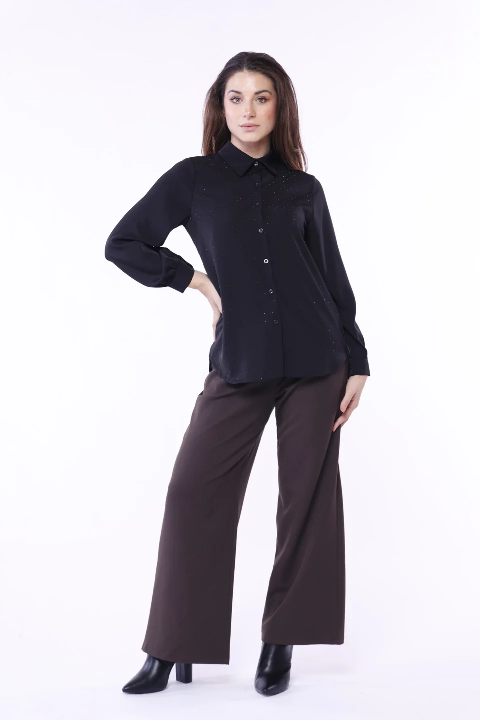 CAMICIA business woman con strass lucidi e colletto alla francese ONEWORLD HYBRID