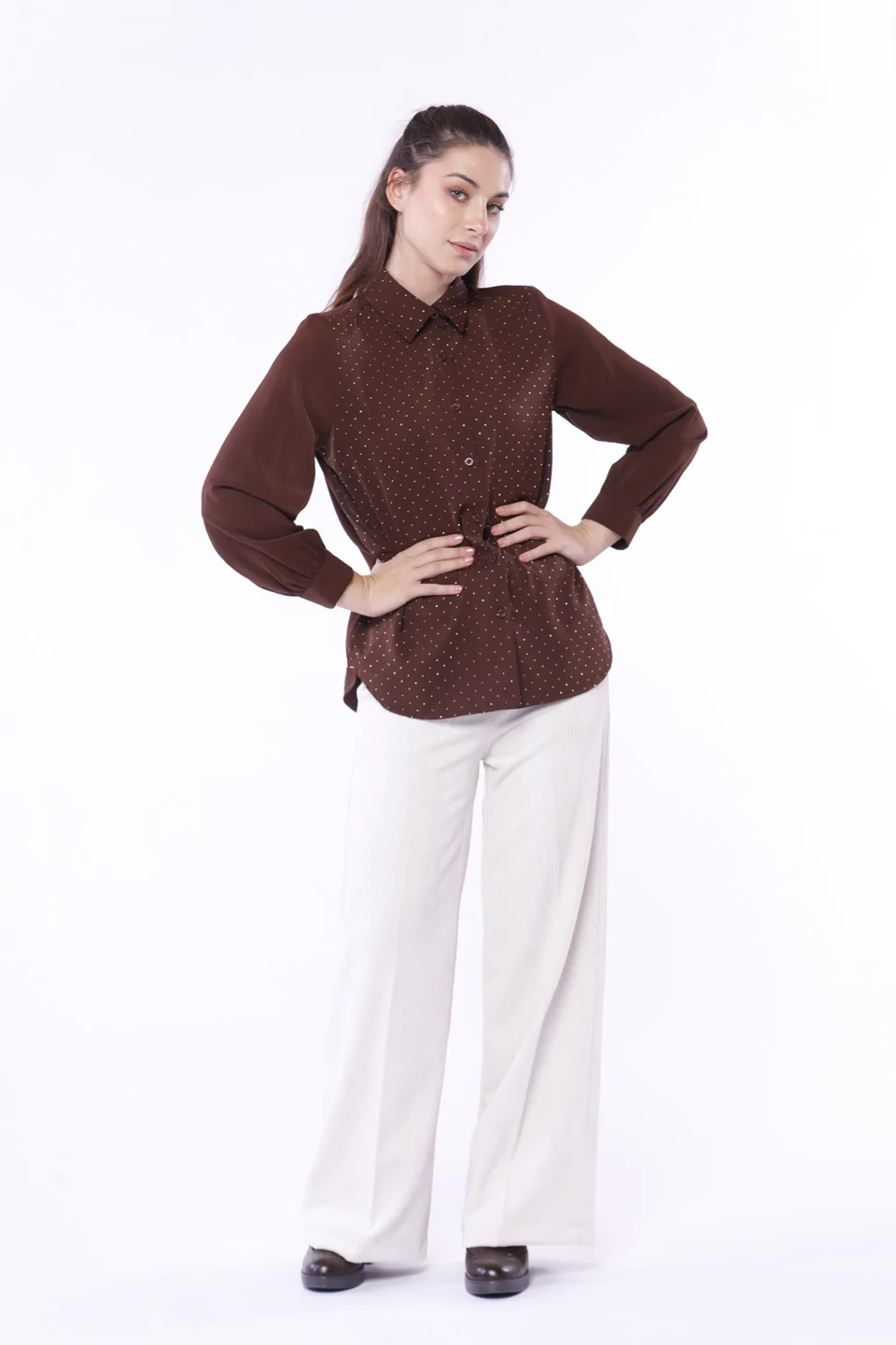 CAMICIA business woman con strass lucidi e colletto alla francese ONEWORLD HYBRID