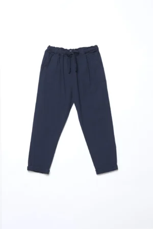 PANTALONE in fresco lino misto a cotone con pratico laccetto in vita e graziosi risvolti sangallo
