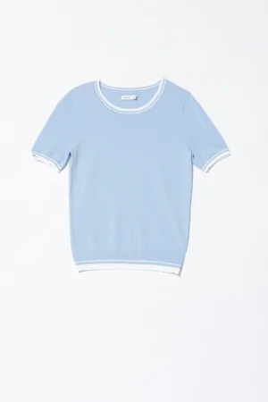 MAGLIA elegante e versatile a manica corta e con doppia fascia bicolore agli orli