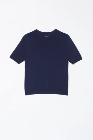MAGLIA casual monocolore a manica corta e con orli a costine
