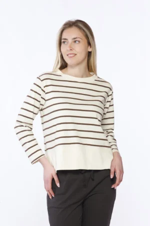 BLUSA a righe con scollo a barca e orlo alto con spacchetti al fondo monocolore