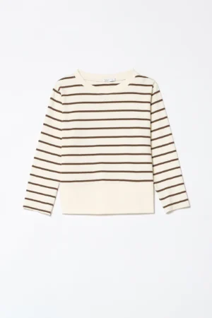 BLUSA a righe con scollo a barca e orlo alto con spacchetti al fondo monocolore