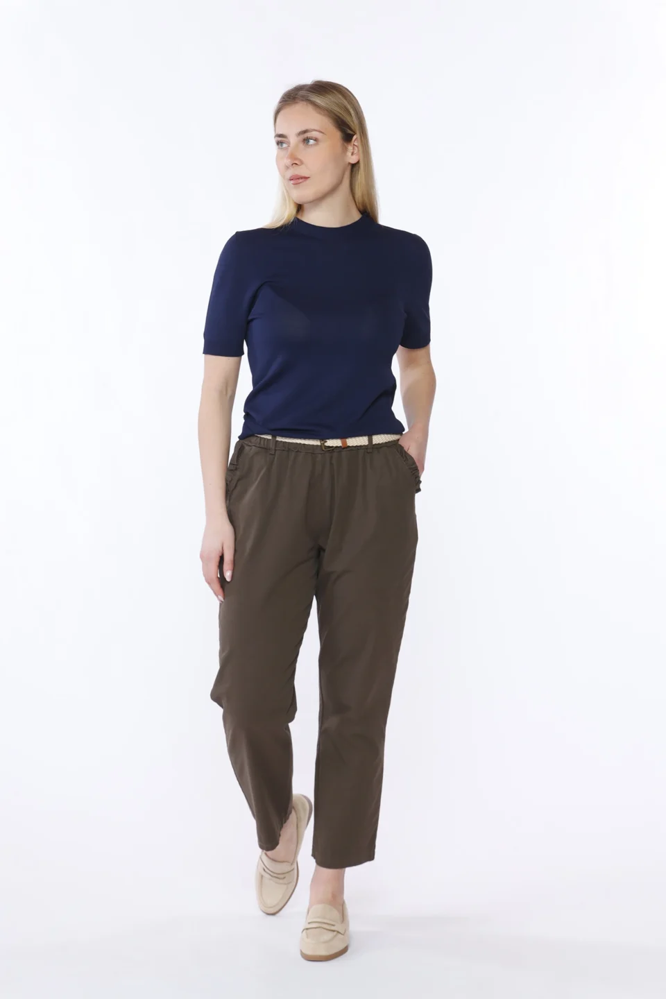 PANTALONE pull-on con graziose taschine arricciate e passanti alla cintura ONEWORLD HYBRID