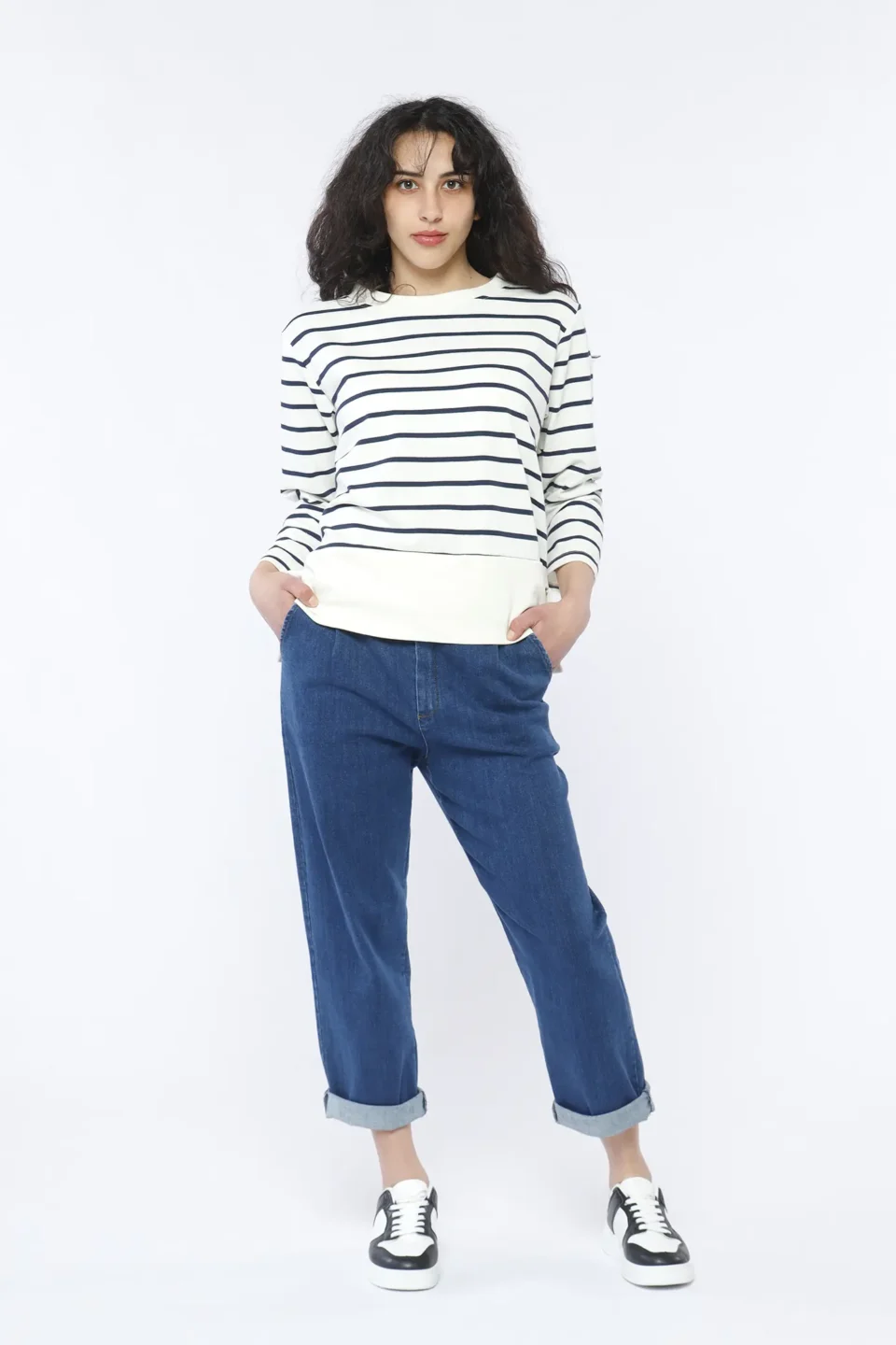 BLUSA a righe con scollo a barca e orlo alto con spacchetti al fondo monocolore ONEWORLD HYBRID