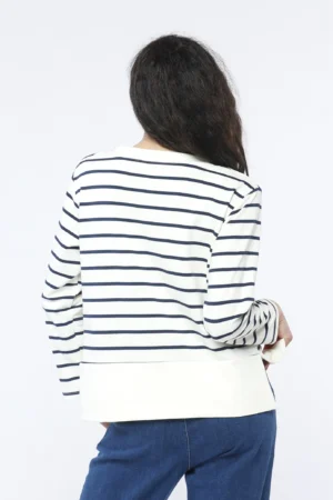BLUSA a righe con scollo a barca e orlo alto con spacchetti al fondo monocolore