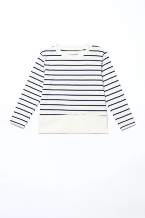 BLUSA a righe con scollo a barca e orlo alto con spacchetti al fondo monocolore