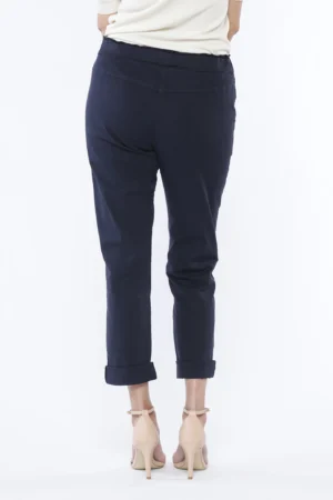 PANTALONE comodo in cotone con risvolti alle caviglie fodera interna a fiori e laccetto di chiusura