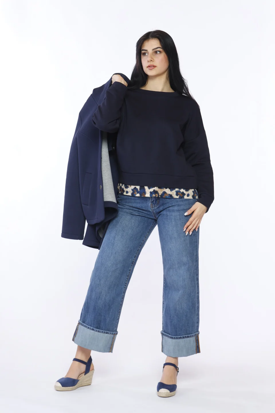 MAGLIA casual con inserto di camicia al fondo e scollo a giro ampio ONEWORLD HYBRID