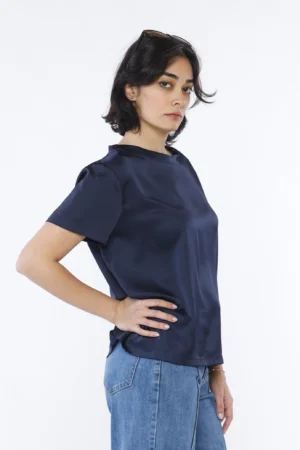 BLUSA blusa fresca a maniche corte con scollo a giro ampio
