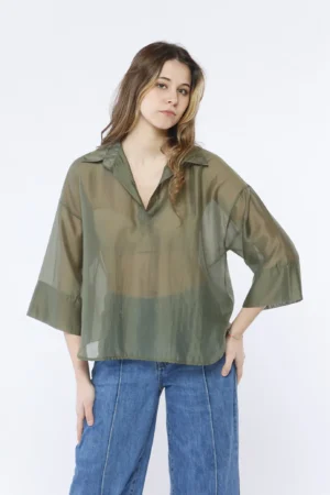 BLUSA blusa elegante con manica a tre quarti e colletto alla francese