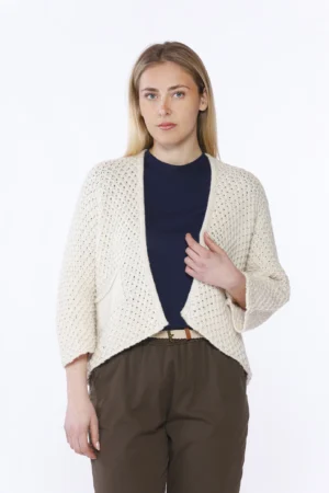 CARDIGAN aperto e traforato ampio a manica larga con tasche sul davanti