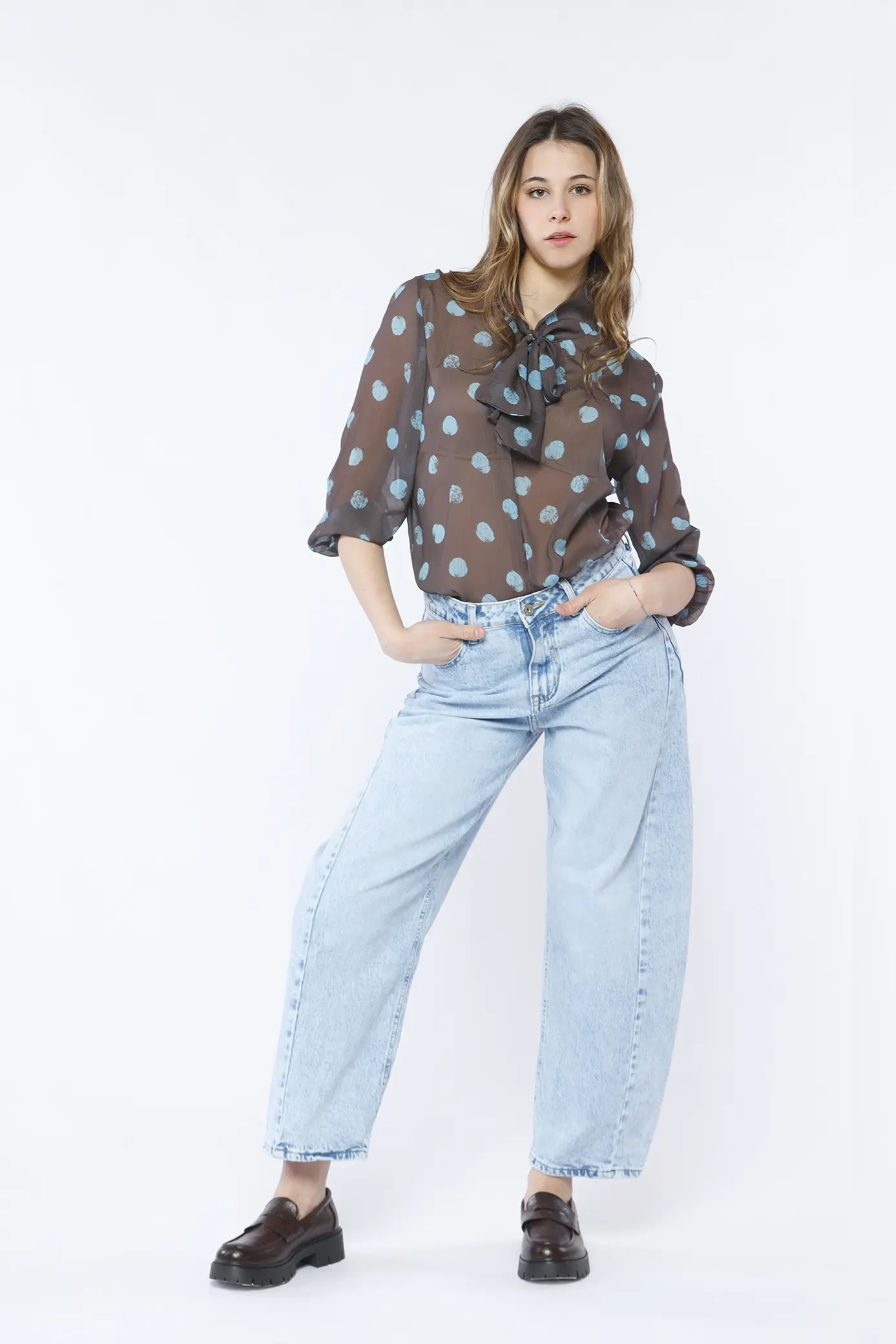BLUSA elegante con fiocco a fantasia di pois ONEWORLD HYBRID