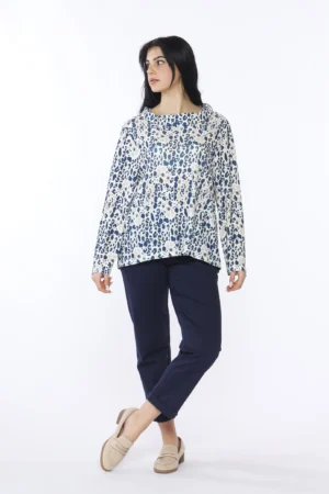BLUSA ampia a stampa fantasia con scollo a barca rifinito da occhiello alla nuca ONEWORLD HYBRID