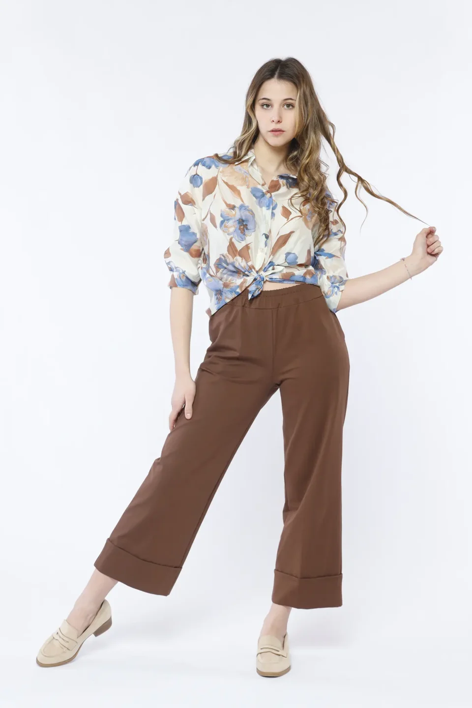 CAMICIA casual a stampa fiori con bottoncini di chiusura e colletto alla francese ONEWORLD HYBRID