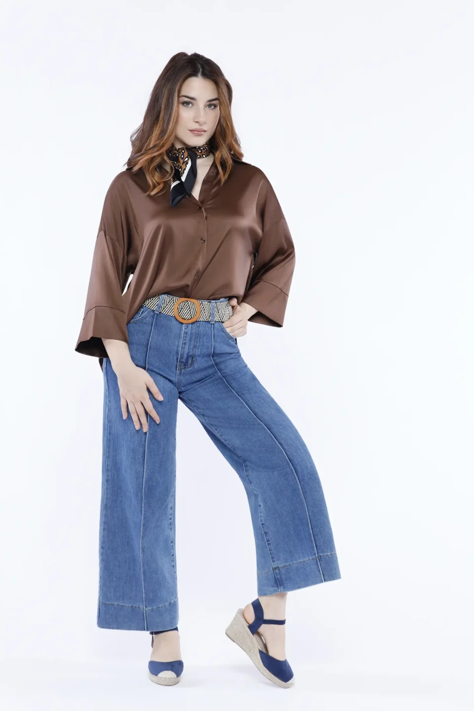 BLUSA business woman con bottoni colletto alla francese e fondo arrotondato ONEWORLD HYBRID