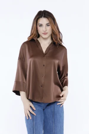 BLUSA business woman con bottoni colletto alla francese e fondo arrotondato