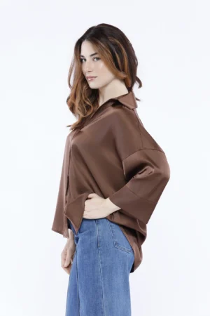 BLUSA business woman con bottoni colletto alla francese e fondo arrotondato
