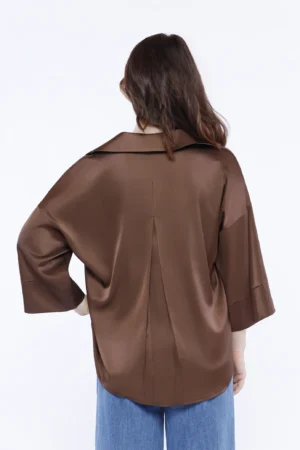 BLUSA business woman con bottoni colletto alla francese e fondo arrotondato