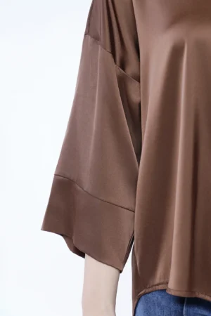 BLUSA business woman con bottoni colletto alla francese e fondo arrotondato