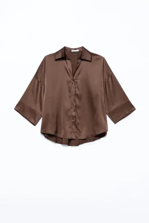BLUSA business woman con bottoni colletto alla francese e fondo arrotondato