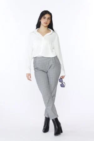 PANTALONE comodo pull on con trama a quadri e risvolti alle caviglie ONEWORLD HYBRID