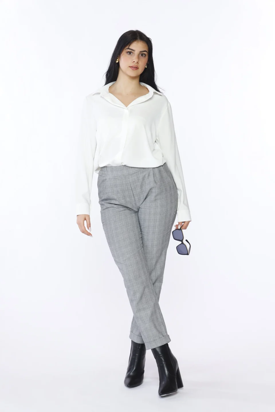 PANTALONE comodo pull on con trama a quadri e risvolti alle caviglie ONEWORLD HYBRID