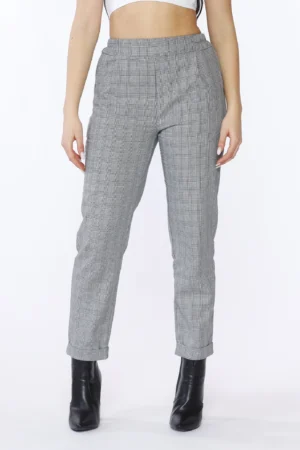 PANTALONE comodo pull on con trama a quadri e risvolti alle caviglie