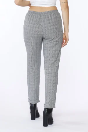 PANTALONE comodo pull on con trama a quadri e risvolti alle caviglie